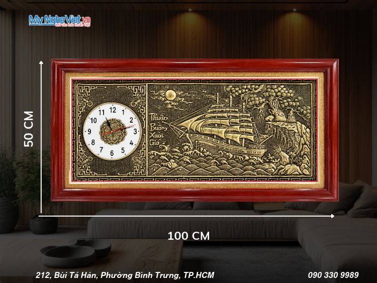 Tranh Đồng Hồ Giả Cổ Thuận Buồm Xuôi Gió 50x100cm MNV-DD510
