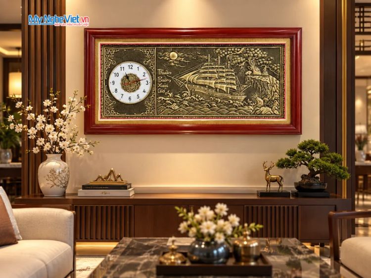 Tranh Đồng Hồ Giả Cổ Thuận Buồm Xuôi Gió 50x100cm MNV-DD510