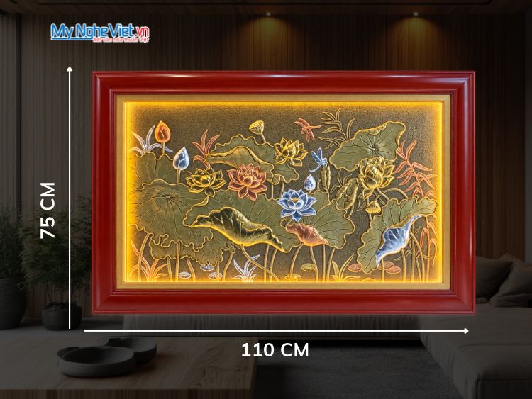 Tranh Đồng Giả Cổ Hoa Sen  (Có Đèn LED) 75x110 CM TD75110
