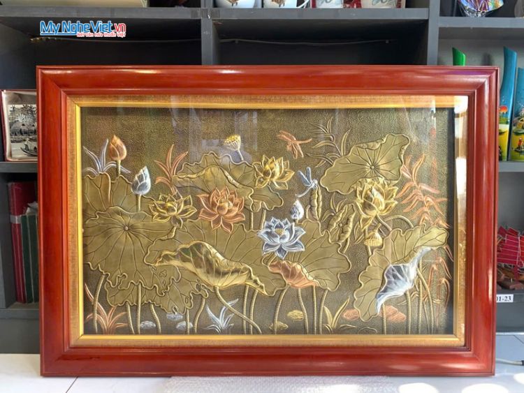 Tranh Đồng Giả Cổ Hoa Sen  (Có Đèn LED) 75x110 CM TD75110