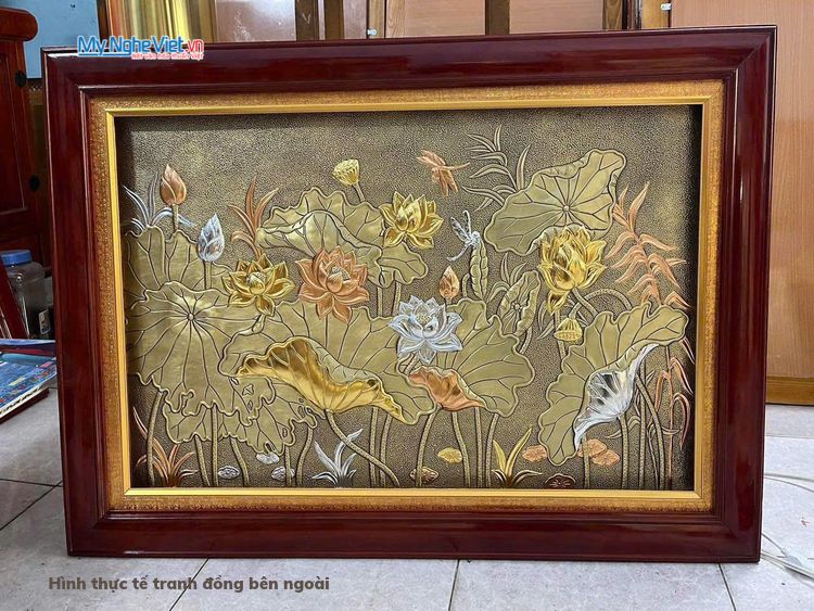 Tranh Đồng Giả Cổ Hoa Sen 75x120cmTD75120