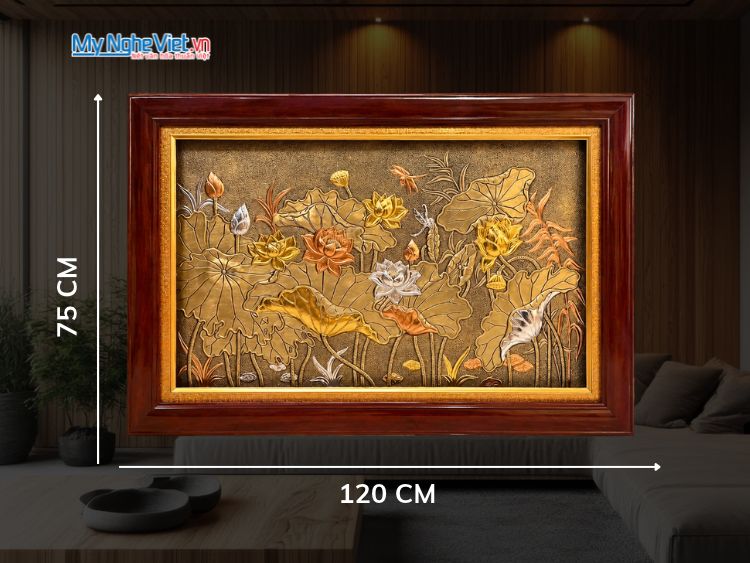 Tranh Đồng Giả Cổ Hoa Sen 75x120cmTD75120