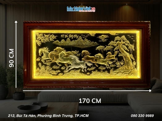 Tranh Đồng Mã Đáo Thành Công Dát Vàng 24K (90x170)cm MNV-DD9178-1.1 (Có Đèn Led)