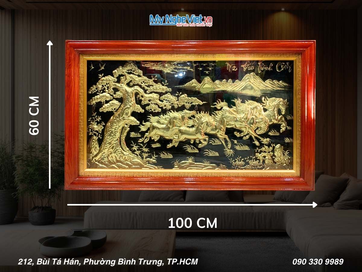 	Tranh đồng Mã Đáo Thành Công Đồng Khung Gỗ hướng sang phải 60x100 MNV-DD60100