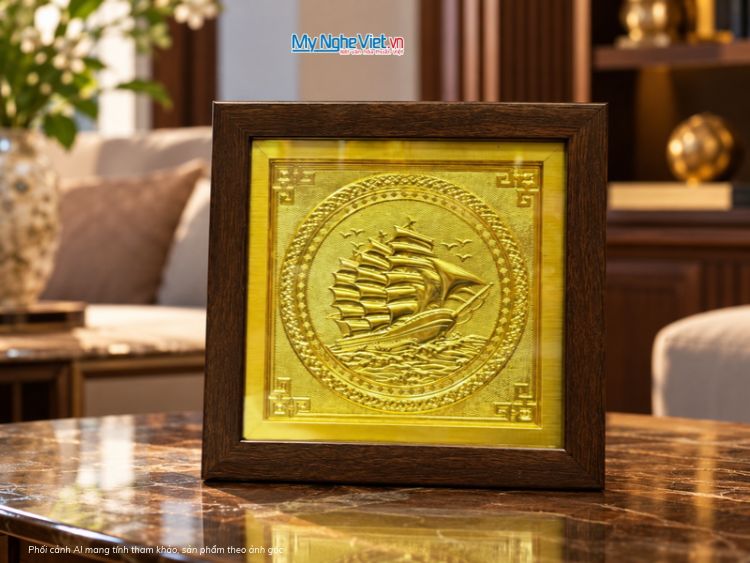 Tranh Thuyền Buồm Bằng Đồng Mạ Vàng 24k 20x20cm-MNVHD03