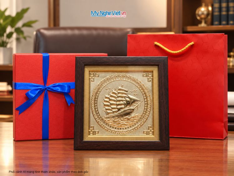 Tranh Thuyền Buồm Bằng Đồng Mạ Vàng 24k 20x20cm-MNVHD03