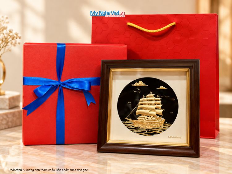 Tranh Thuận Buồm Dát Vàng 24k Nền Đen Để Bàn - MNVHD04.3