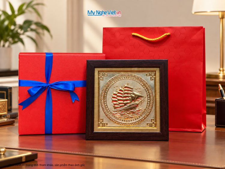 Tranh Thuyền Buồm Bằng Đồng Mạ Vàng 24k 20x20cm-MNVHD03