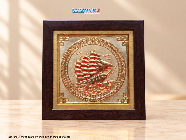Tranh Thuyền Buồm Bằng Đồng Mạ Vàng 24k 20x20cm-MNVHD03