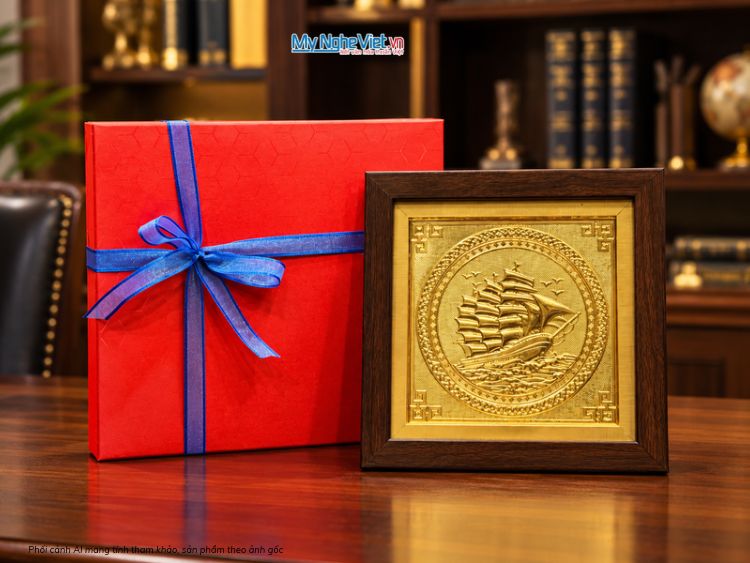 Tranh Thuyền Buồm Bằng Đồng Mạ Vàng 24k 20x20cm-MNVHD03