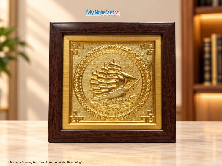 Tranh Thuyền Buồm Bằng Đồng Mạ Vàng 24k 20x20cm-MNVHD03
