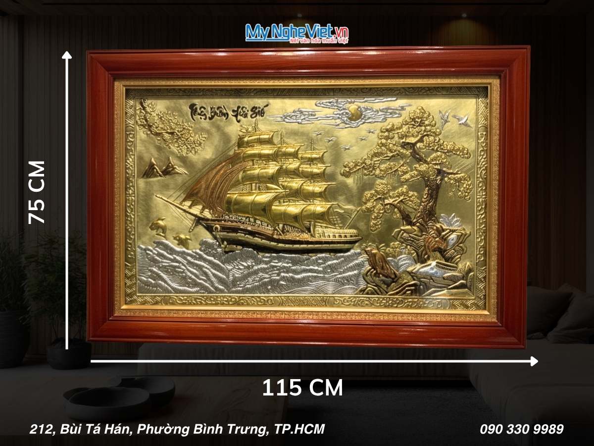 Tranh đồng Thuận Buồm xuôi gió dát vàng hướng trái 75x115 MNV-DD75115