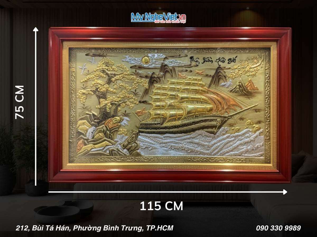 Tranh đồng Thuận Buồm xuôi gió dát vàng hướng phải 75×115 MNV-DD75115.1