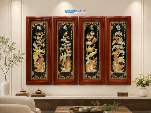 Bộ Tranh Đồng Tứ Quý Xuân Hạ Thu Đông (100 x 152)cm MNV-TD100