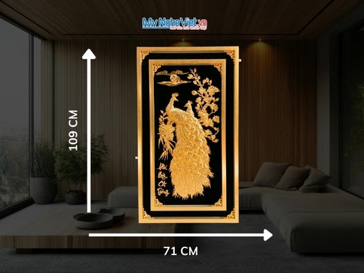 Tranh Đồng Cặp Chim Công Dát Vàng 24k Nền Đen 71x109(cm) TD71-1