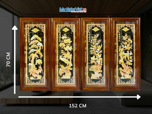 Bộ Tranh Đồng Tứ Quý Tùng Cúc Trúc Mai Dát Vàng (100 x 152)cm MNV-TD100