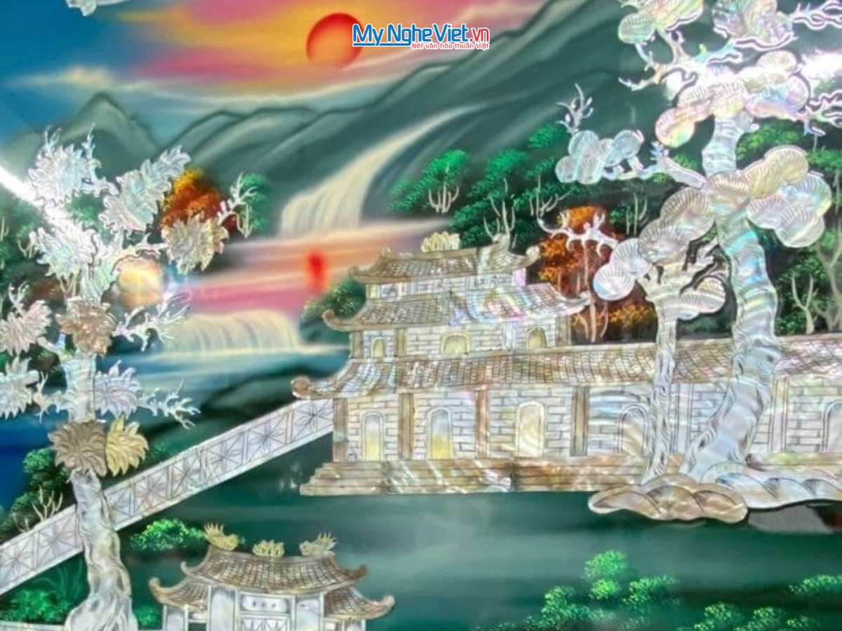 Liễn sơn mài - Cửu huyền thất tổ cẩn ốc nền xanh 120x130cm SMA195-1213/1