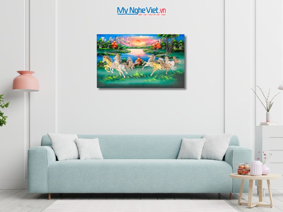 Tranh Mã Đáo Thành Công Cẩn Ốc Nền Xanh 50x80cm TSM588