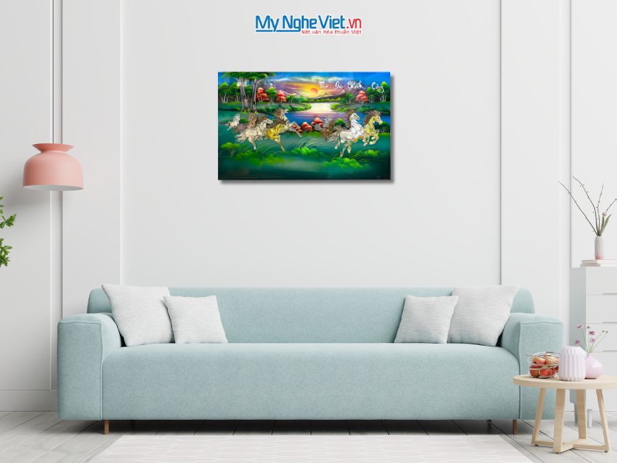 Tranh Mã Đáo Thành Công Cẩn Ốc Nền Xanh 40x60cm MNV-TSM468