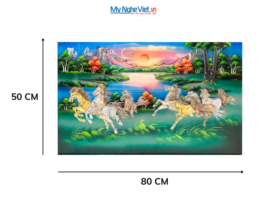 Tranh Mã Đáo Thành Công Cẩn Ốc Nền Xanh 50x80cm TSM588