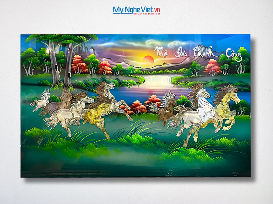 Tranh Mã Đáo Thành Công Cẩn Ốc Nền Xanh 40x60cm MNV-TSM468