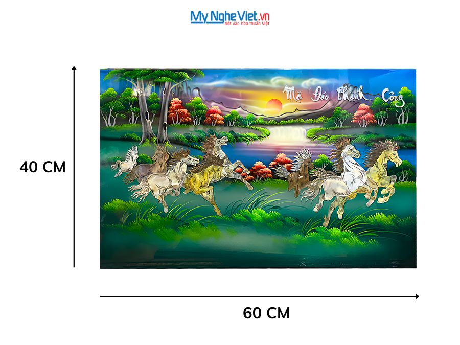 Tranh Mã Đáo Thành Công Cẩn Ốc Nền Xanh 40x60cm MNV-TSM468