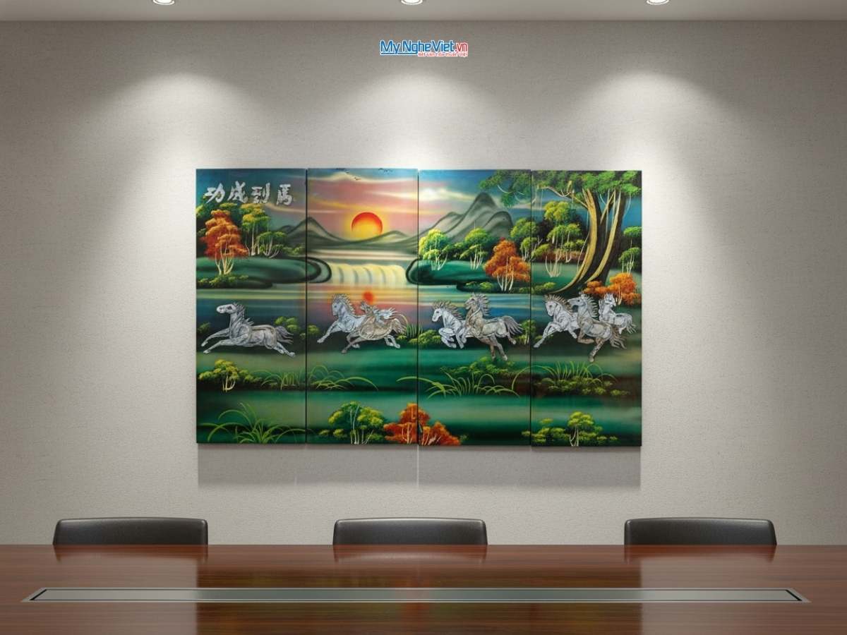 Tranh Bộ Mã Đáo Thành Công Nền Xanh 20x50 MNV-TSM06/1