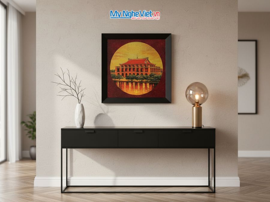 Tranh Sơn Mài Bến Nhà Rồng Dát Vàng 35x35cm TBL010