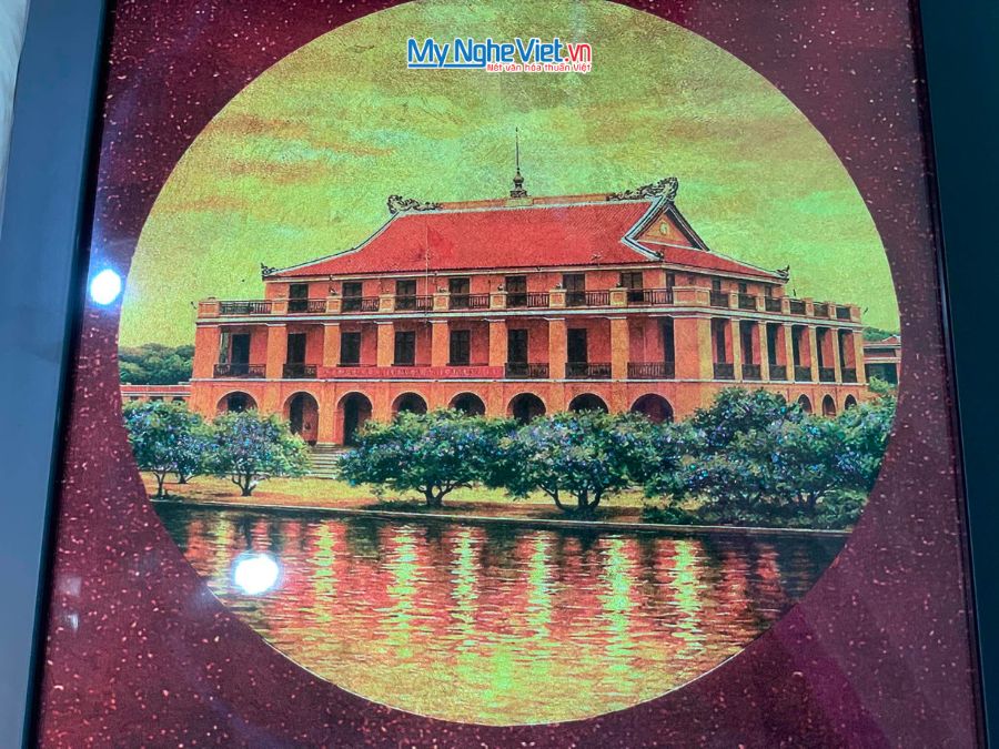 Tranh Sơn Mài Bến Nhà Rồng Dát Vàng 35x35cm TBL010