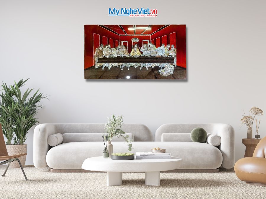 Tranh Sơn Mài Bữa Tiệc Cuối Cùng Nền Ấm 50x100cm TSM5010
