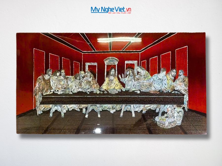 Tranh Sơn Mài Bữa Tiệc Cuối Cùng Nền Ấm 50x100cm TSM5010