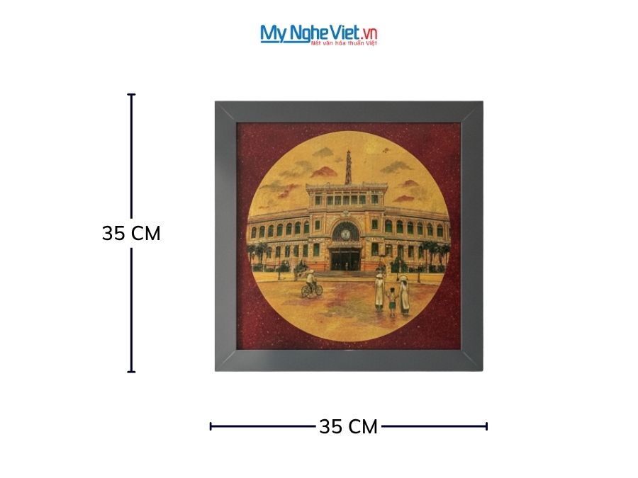 Tranh Sơn Mài Bưu Điện Trung Tâm Sài Gòn 35x35cm TBL013