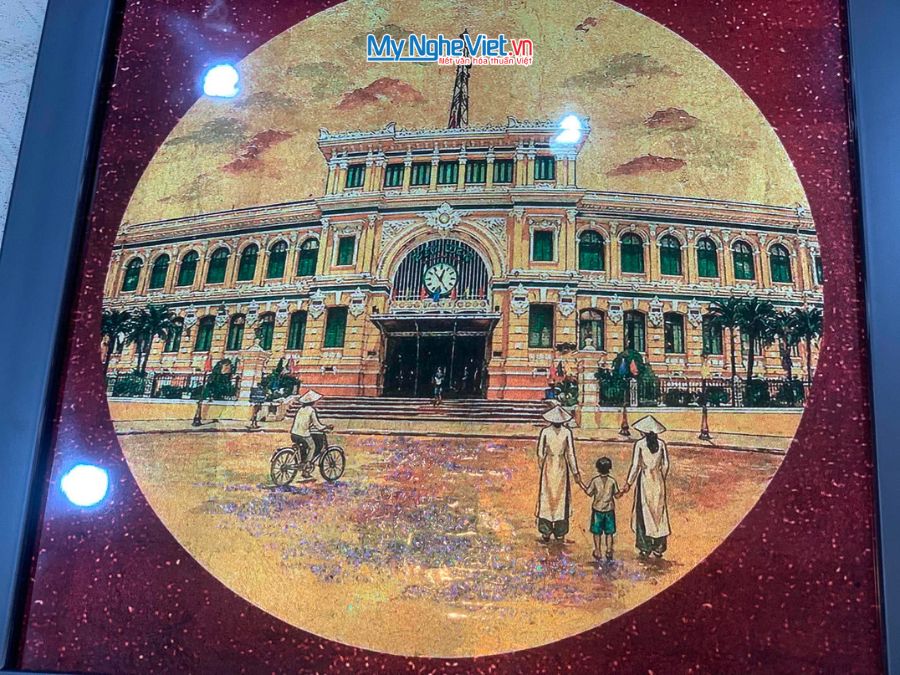 Tranh Sơn Mài Bưu Điện Trung Tâm Sài Gòn 35x35cm TBL013
