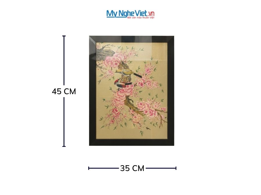 Tranh Sơn Mài Đôi Chim Sẻ Dát Vàng 35x45cm MNV-TSM3545/5