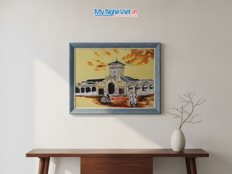 Tranh Sơn Mài Chợ Bến Thành Dát Vàng 35x45cm TSM3545-1.5/1