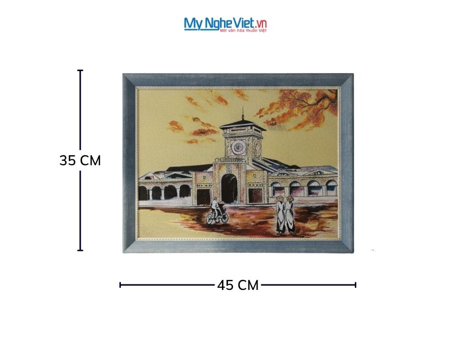 Tranh Sơn Mài Chợ Bến Thành Dát Vàng 35x45cm TSM3545-1.5/1
