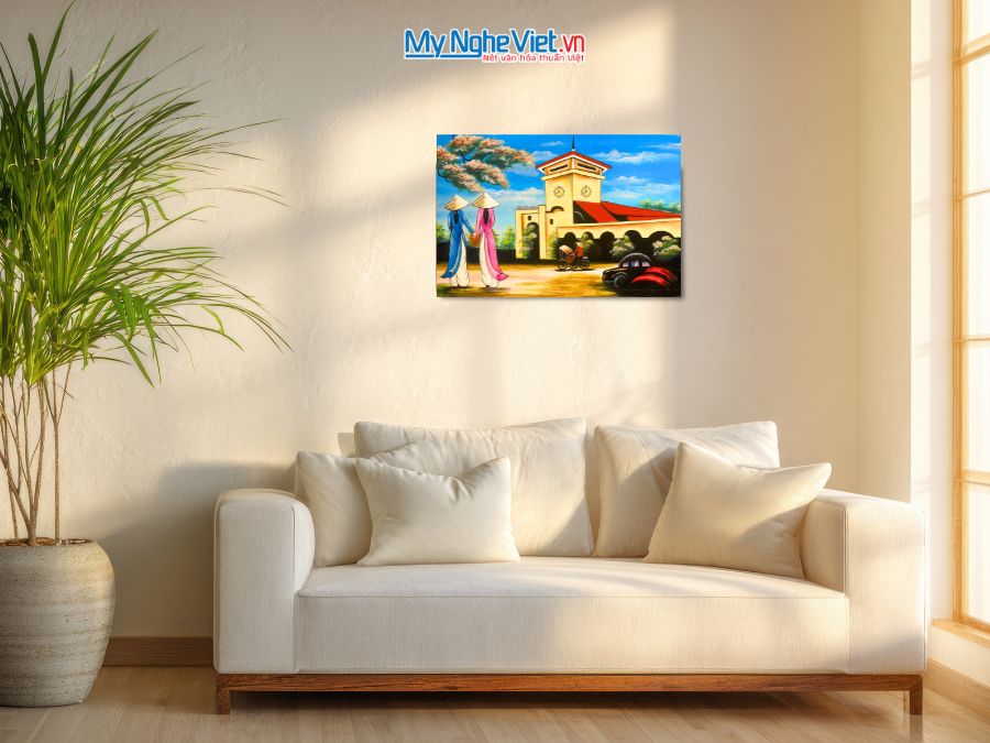 Tranh sơn mài Chợ Bến Thành Vẽ Tay 40x60cm MNV-TSM46-34
