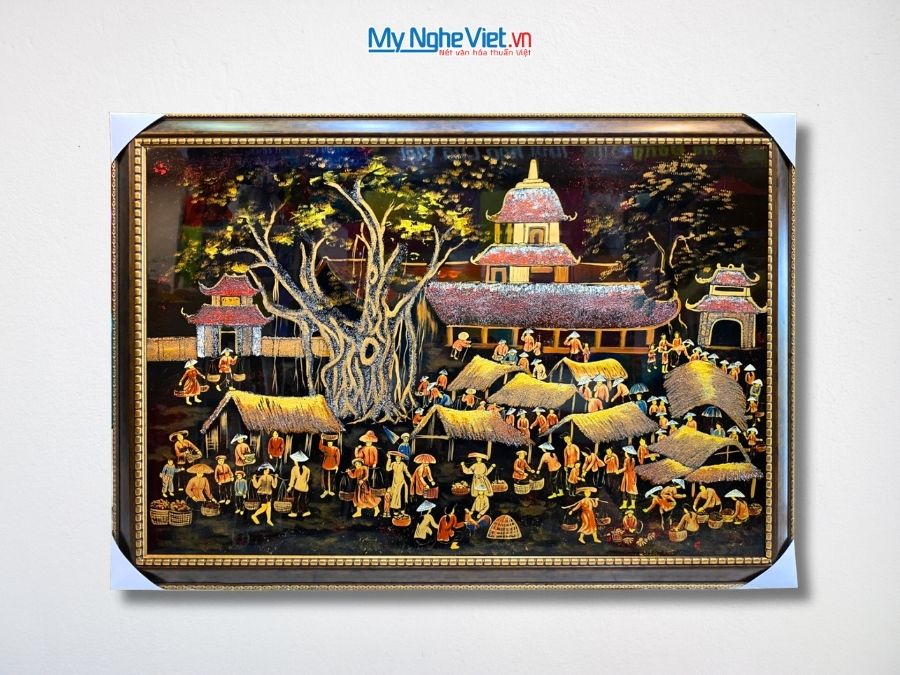 Tranh Sơn Mài Đồng Quê Giả Cổ Cao Cấp 94x134cm TSMTBL8121