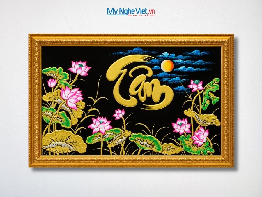Tranh Sơn Mài Chữ Tâm Đắp Nổi Phù Điêu 48x68cm MNV-TSM464-2.1