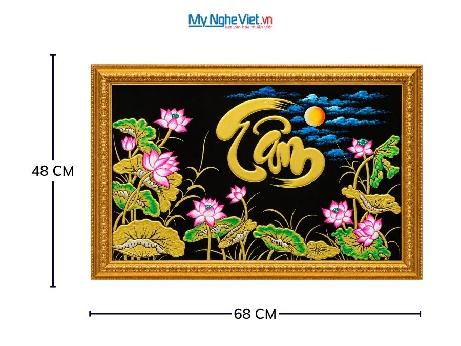 Tranh Sơn Mài Chữ Tâm Đắp Nổi Phù Điêu 48x68cm MNV-TSM464-2.1
