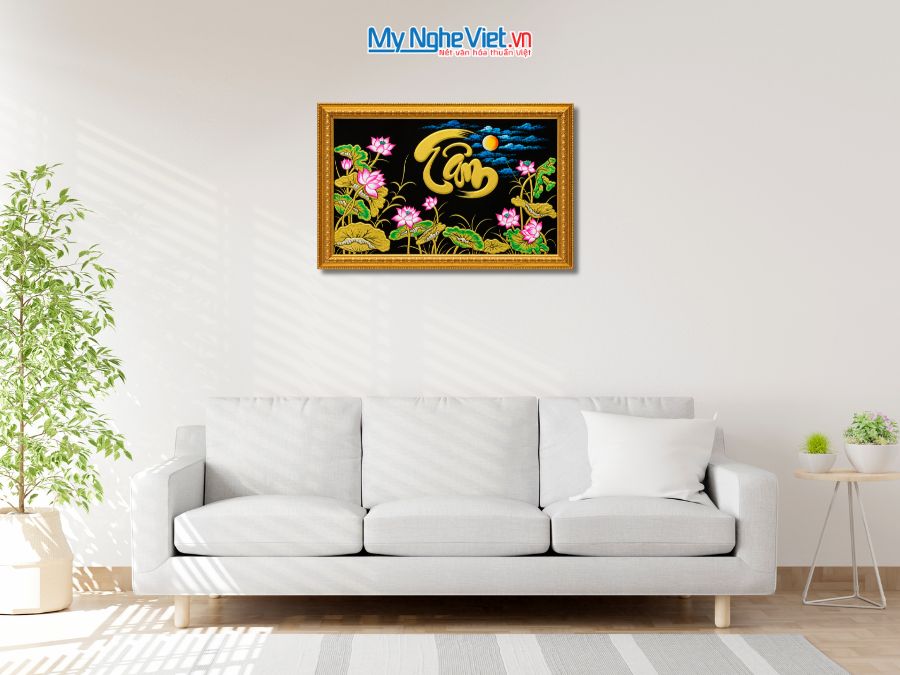 Tranh Sơn Mài Chữ Tâm Đắp Nổi Phù Điêu 48x68cm MNV-TSM464-2.1