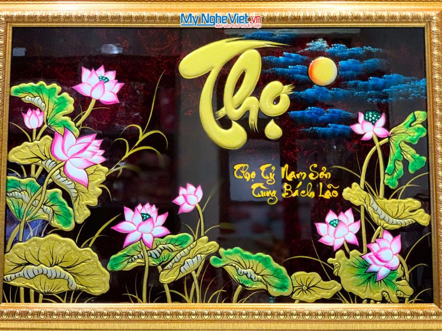Tranh Sơn Mài Chữ Thọ Đắp Nổi Phù Điêu 48x68cm MNV-TSM464-3.1