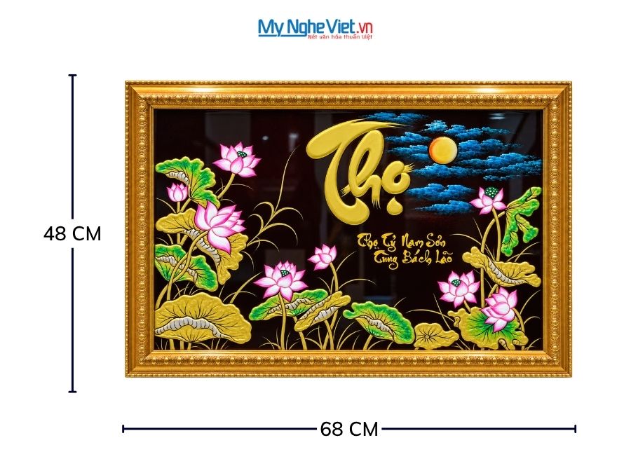 Tranh Sơn Mài Chữ Thọ Đắp Nổi Phù Điêu 48x68cm MNV-TSM464-3.1