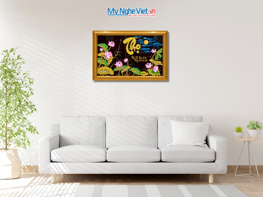Tranh Sơn Mài Chữ Thọ Đắp Nổi Phù Điêu 48x68cm MNV-TSM464-3.1