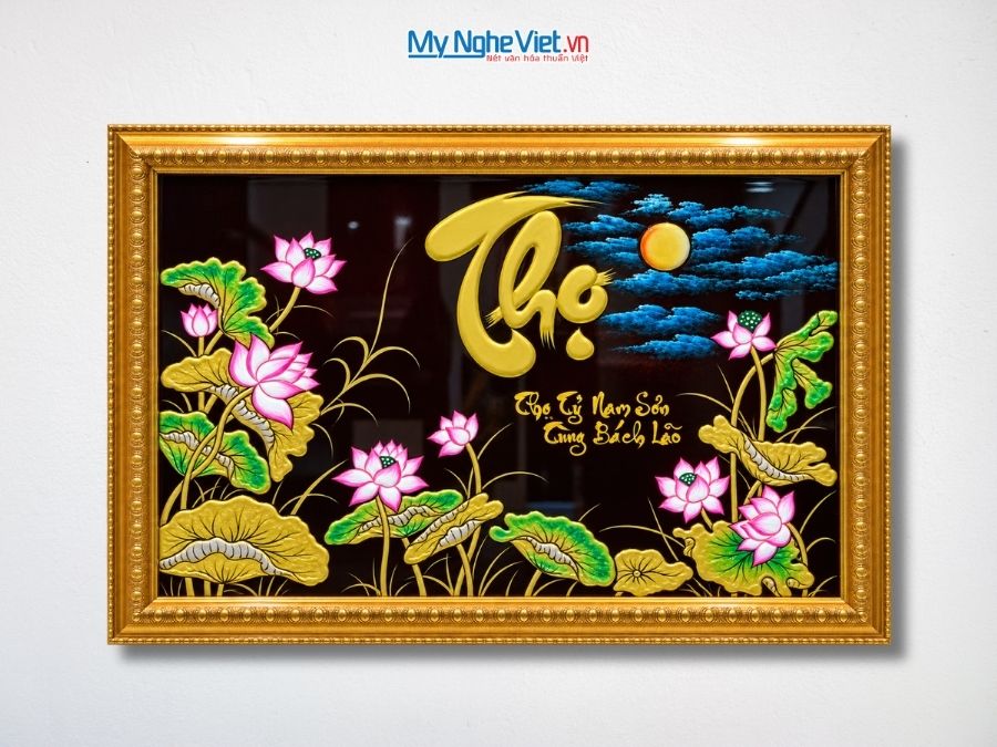Tranh Sơn Mài Chữ Thọ Đắp Nổi Phù Điêu 48x68cm MNV-TSM464-3.1