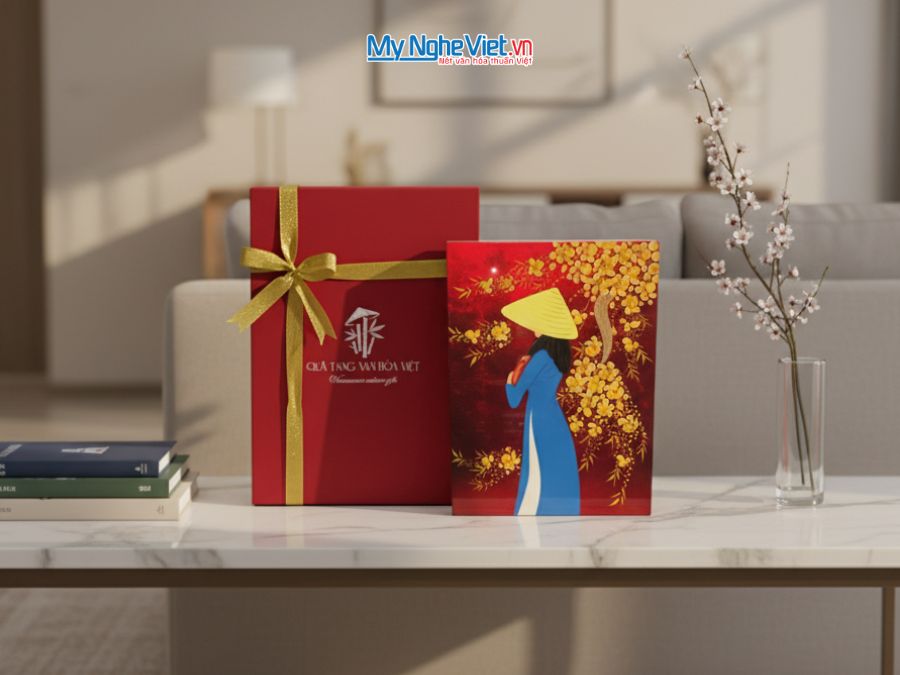 Tranh Sơn Mài Cô Gái Hoa Đào 20x30cm Nhiều Mẫu TSM437/2