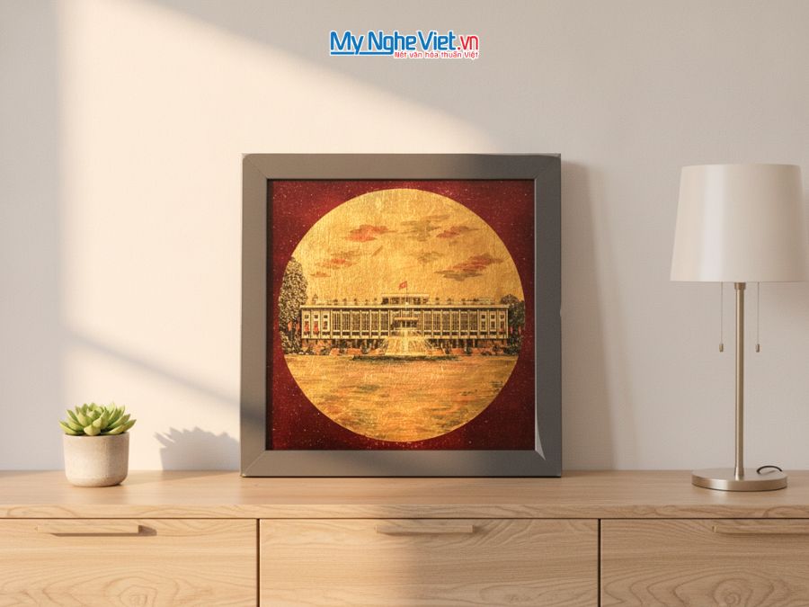Tranh Sơn Mài Dinh Độc Lập Dát Vàng 35x35cm TBL015