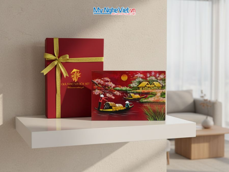 Tranh Sơn Mài Đồng Quê Dát Bạc Nhiều Mẫu 20x30cm TSM235-1