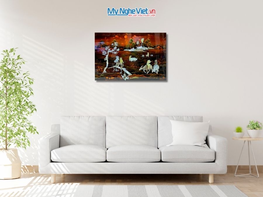 Tranh Sơn Mài Đồng Quê Cẩn Ốc Nền Ấm 40x60cm TSM76/1