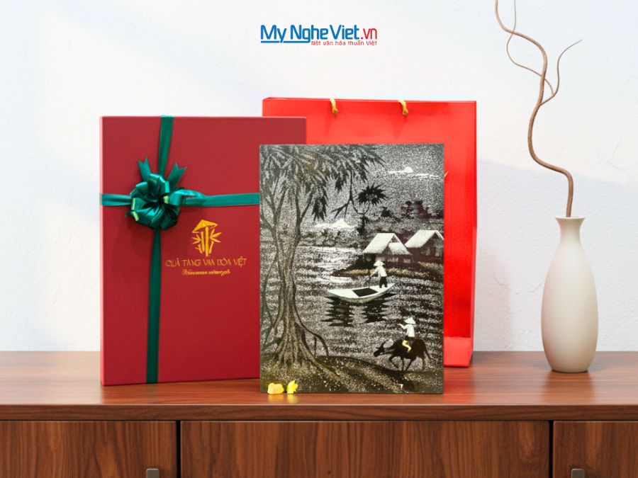 Tranh Sơn Mài Đồng Quê Cẩn Vỏ Trứng 30x40cm TSM345.3